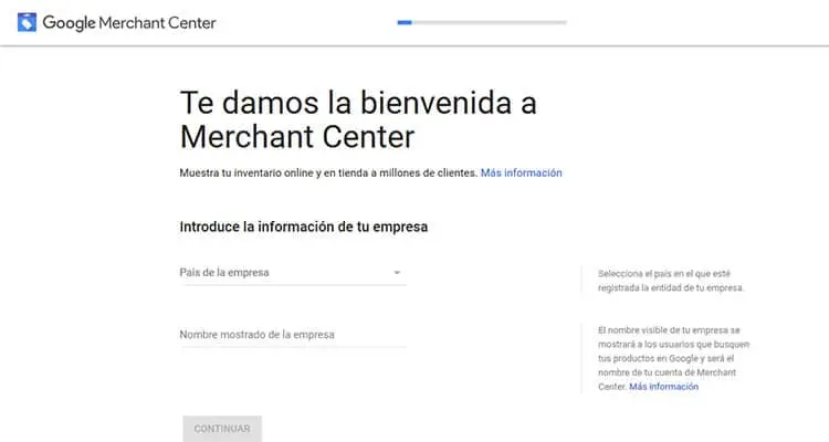 Empresa y país de Venta Merchant Center